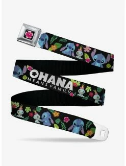 Belts Disney Lilo & Stitch Ohana Means Family Stitch Scrump Poses Tropical Flora Youth Seatbelt Belt
